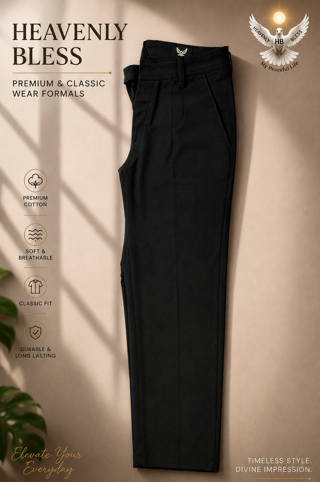 pant photo Black Formal Pant (Imported Denim Fabric) - Image 1