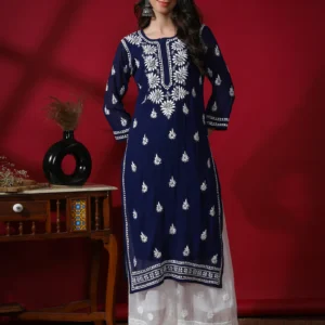 Rayon Chikankari Straight Kurti
