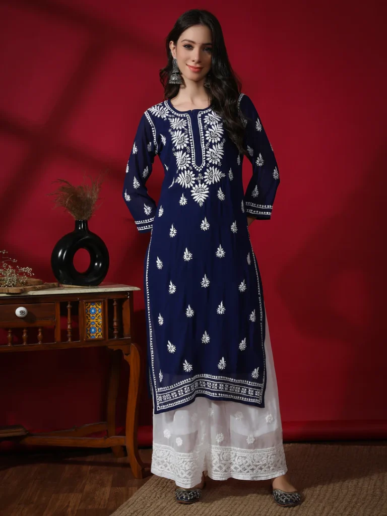 Rayon Chikankari Straight Kurti